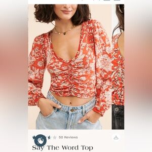 FREE PEOPLE “say the word” cropped top, balloon sleeve, floral, never worn